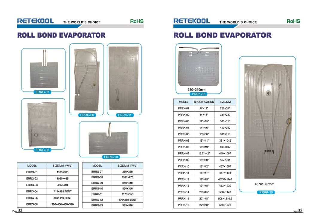 Plate Type Aluminum Roll Bond Evaporator for Refrigerator and Icebox