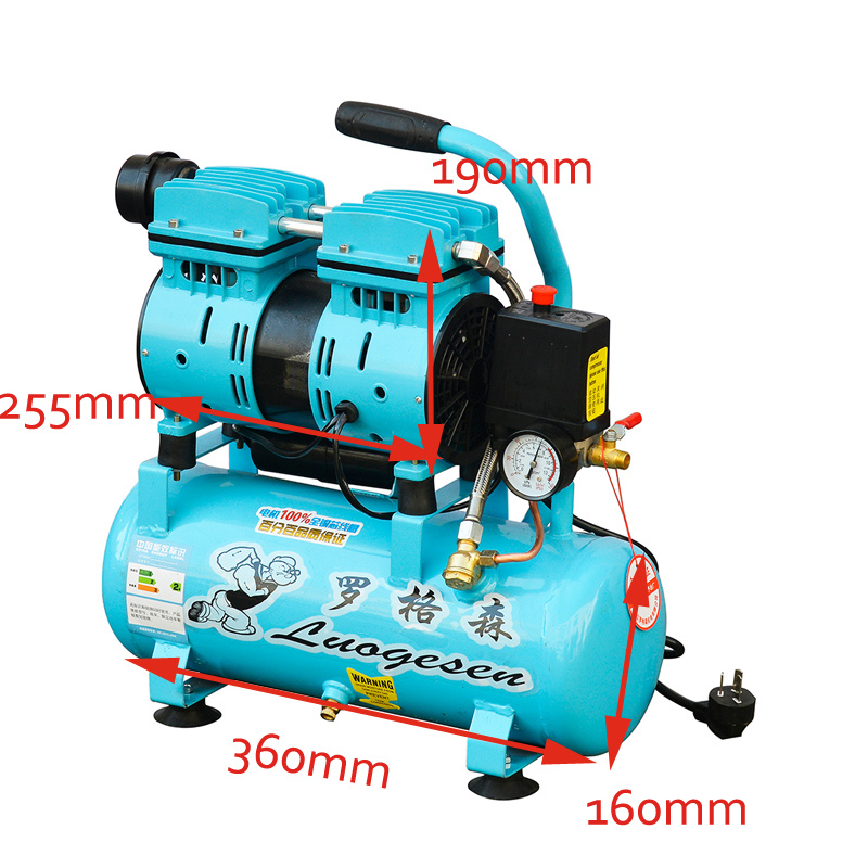 9L Double Cylinder Oilless Silent Oil Free Screw Rotary Industrial Air Compressor Pump