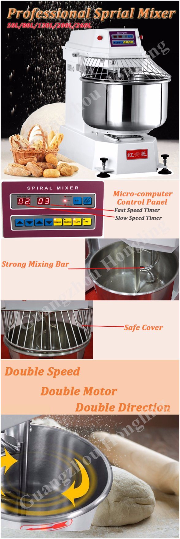 Hot Sale Bakery Equipment 130L Spiral Dough Mixer for Bread/Cake/Pizza