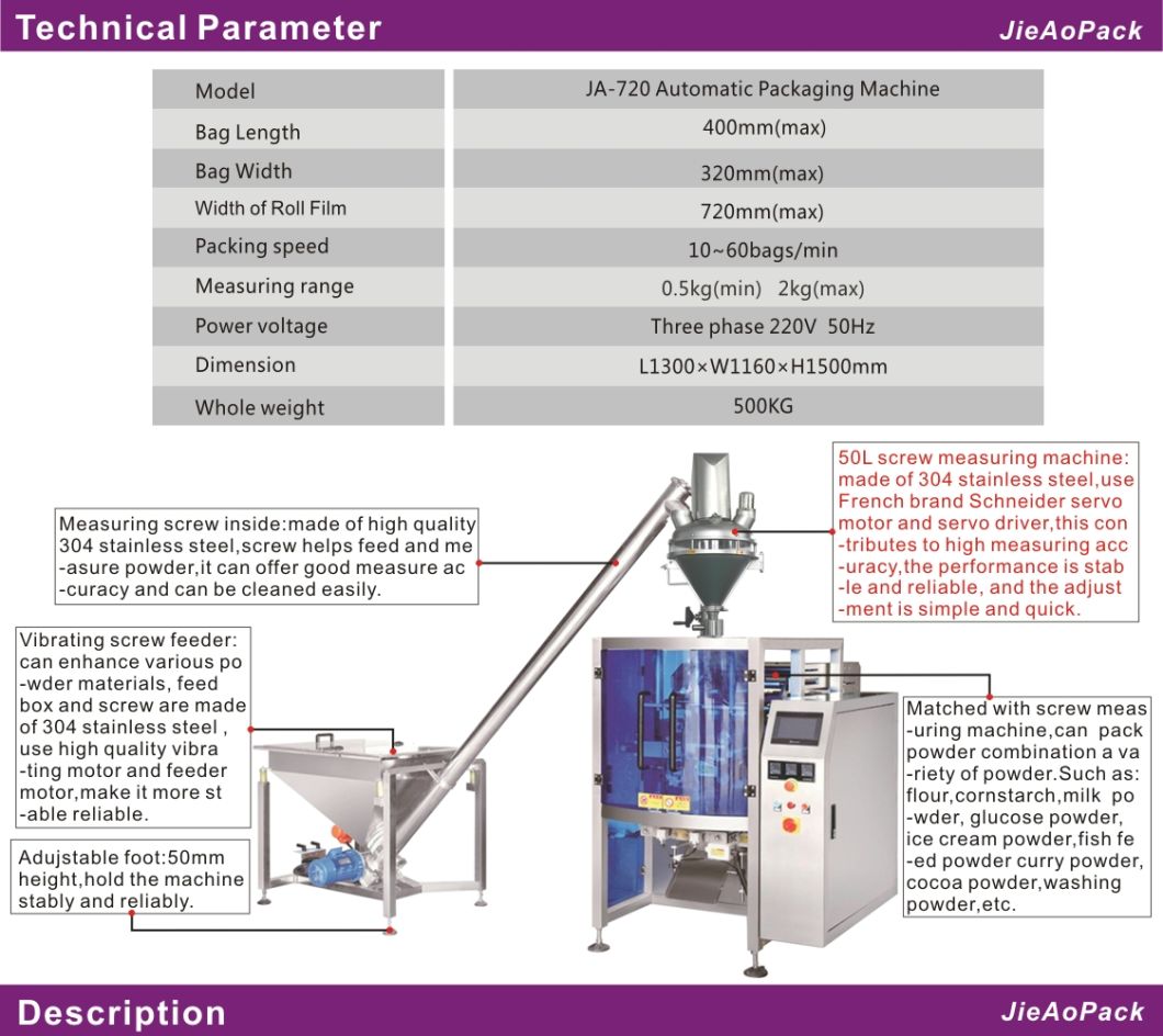 Vertical Machine for Cornstarch, Soy Flour and Glucose Powder Packaging (JA-720)